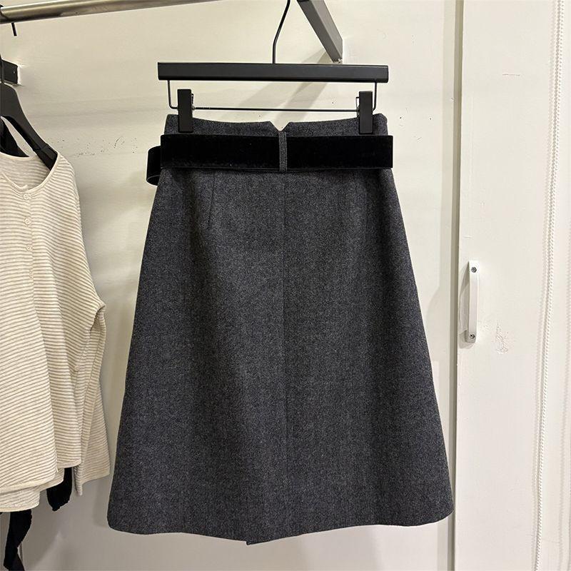 2025 Korean High-Waisted Woolen Slimming Skirt - Elegant Mid-Length for Autumn/Winter