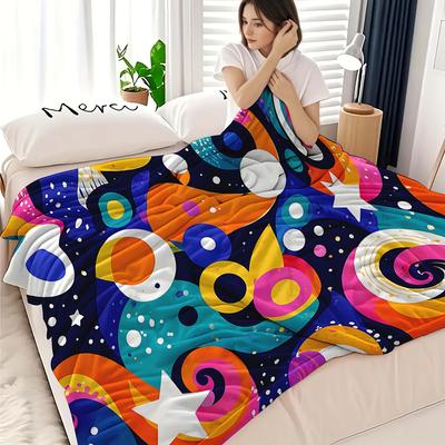 1pc Colorful Swirl Star Pattern Printed Plush Blanket, Modern Style, Soft and Comfortable Blanket, Digital Printing, Suitable for All Seasons, Perfect