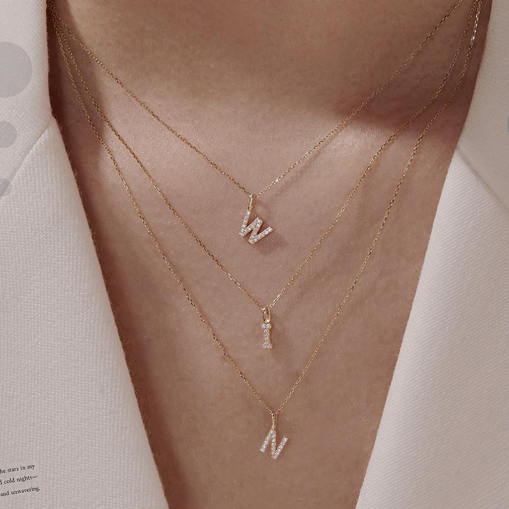 Monkton S925 Silver Letters A-Z Pendant Necklace for Women 14k Gold-Plated Fashion Jewelry for Wedding Party Gift