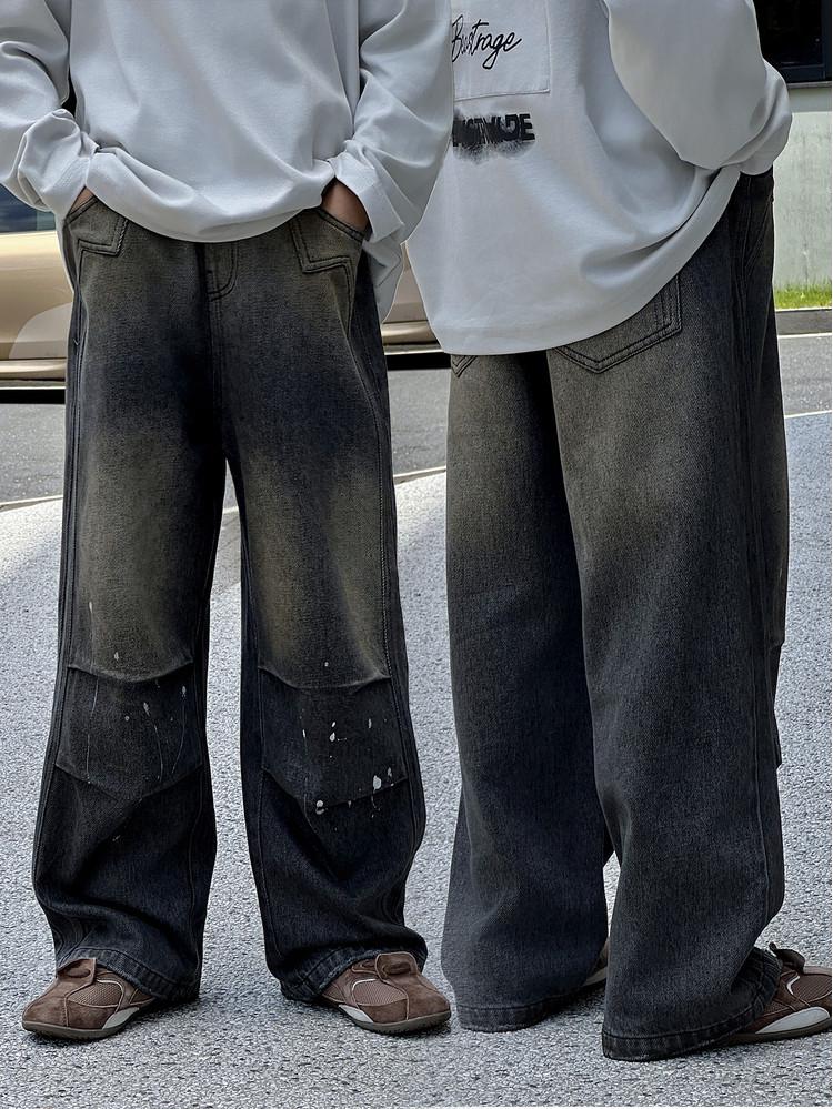 Autumn 2025 Boys' Loose Korean Style Retro Distressed Straight-Leg Jeans