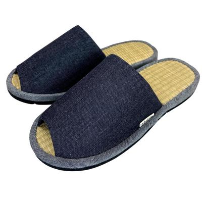 Edoten Indoor Made In Japan with Igusa Rush Grass and Okayama Size LL Slippers, Denim, Open-Front, (28cm-29cm)