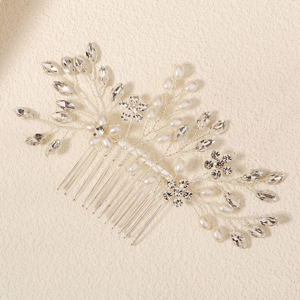 Elegant Hair Comb Sparkling Rhinestone Hairpin Hair Ornament Faux Pearl Hairclip  Women