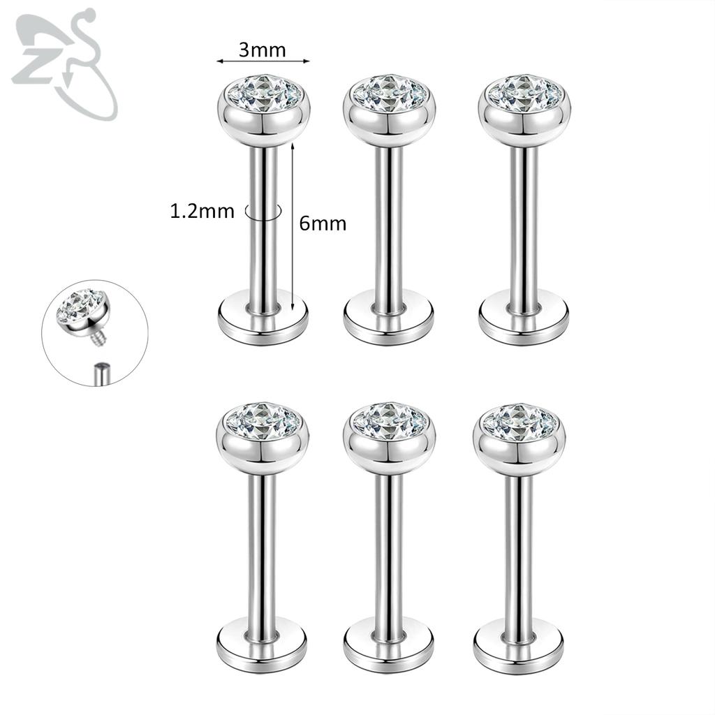 ZS 6-13 STK/LOT 16G Rustfritt Stål Leppe Labret Piercingsett Krystall Monroe Leppepiercing Øre Tragus Helix Bruskpiercing 6/8/10mm