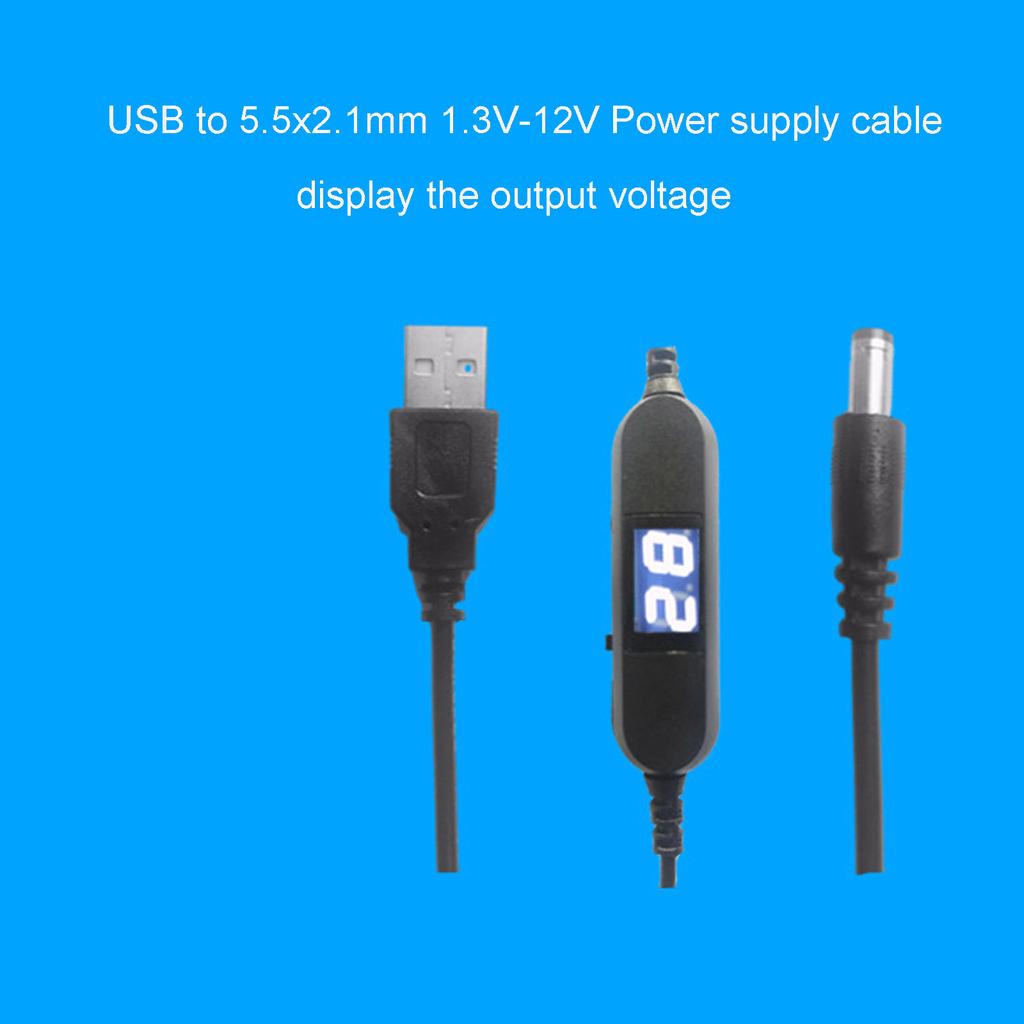130cm USB To 1.5V 3V4.5V 6V 8V 12V 5.5x2.1mm Adjustable Voltages Cable with LED Voltmeter for Radio Light Fan Toy Clock