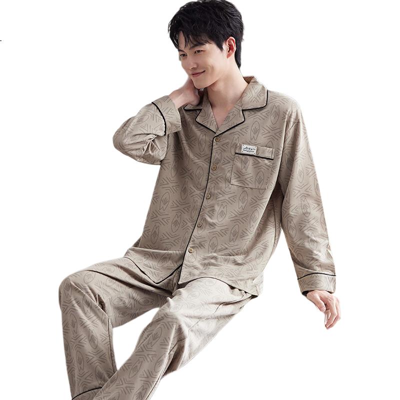 LANGSHA [Pure Cotton 10A Antibacterial Plus Size] Men's Pajamas Spring And Summer Home Wear Set Suitable for Outdoor Wear 2026