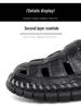 2024 Men's Genuine Leather Closed-Toe Sandals - Large Size Perforated Outdoor Beach Shoes for Middle-Aged Dads