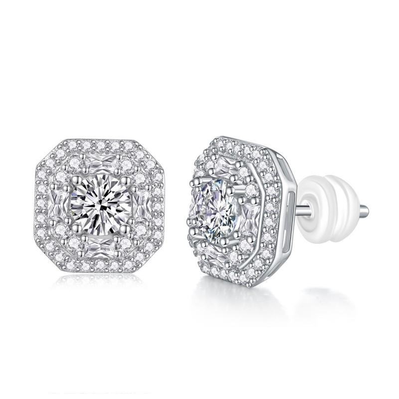 Minimalist Luxury Moissanite Stud Earrings Women Six-Prong Setting Sterling Wedding Fashion Jewelry