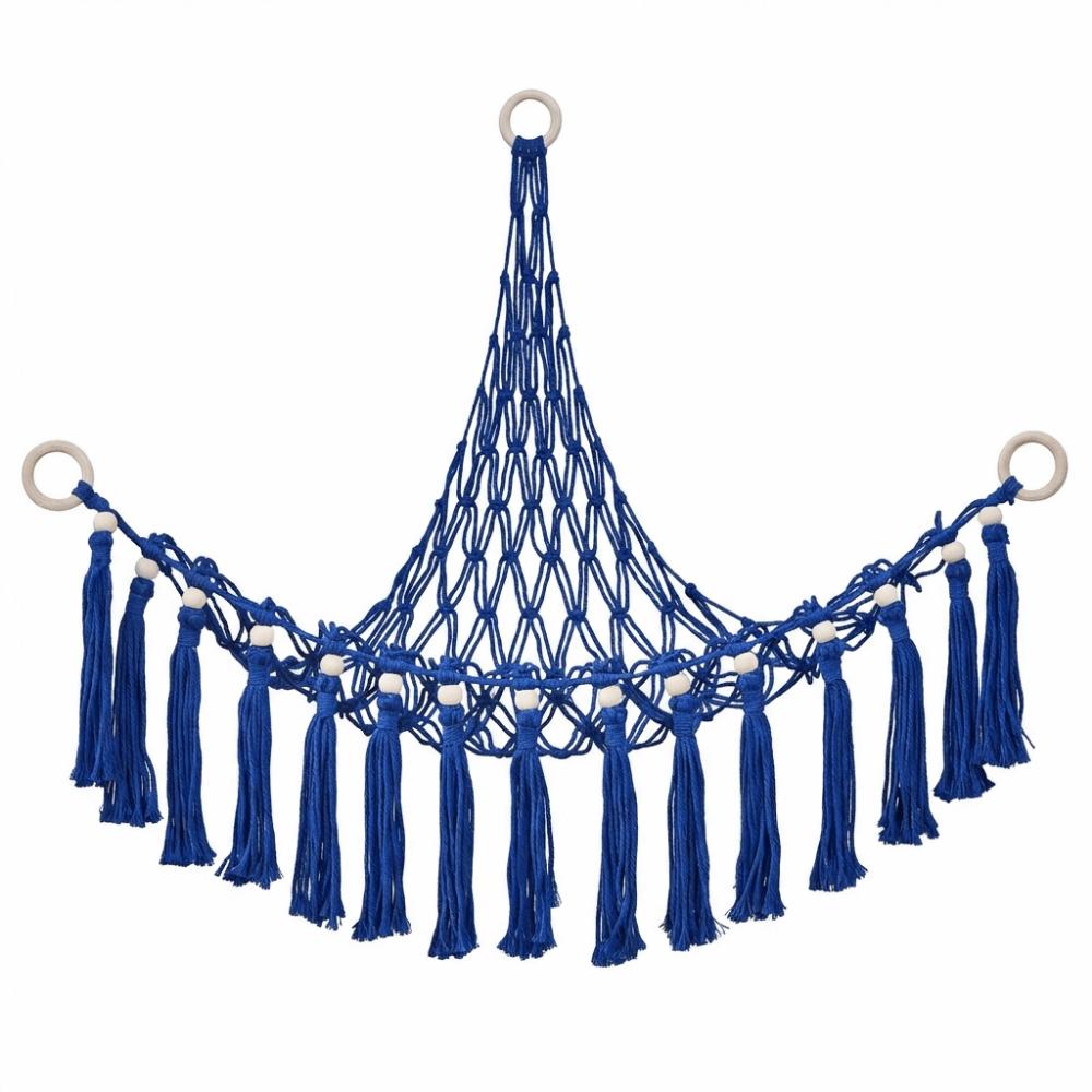 

Decoration Boho Hammocks Wood Beads Multicolor Wall Corner Storage Hammock Cotton Rope Tassels Hanging Storage Net Room