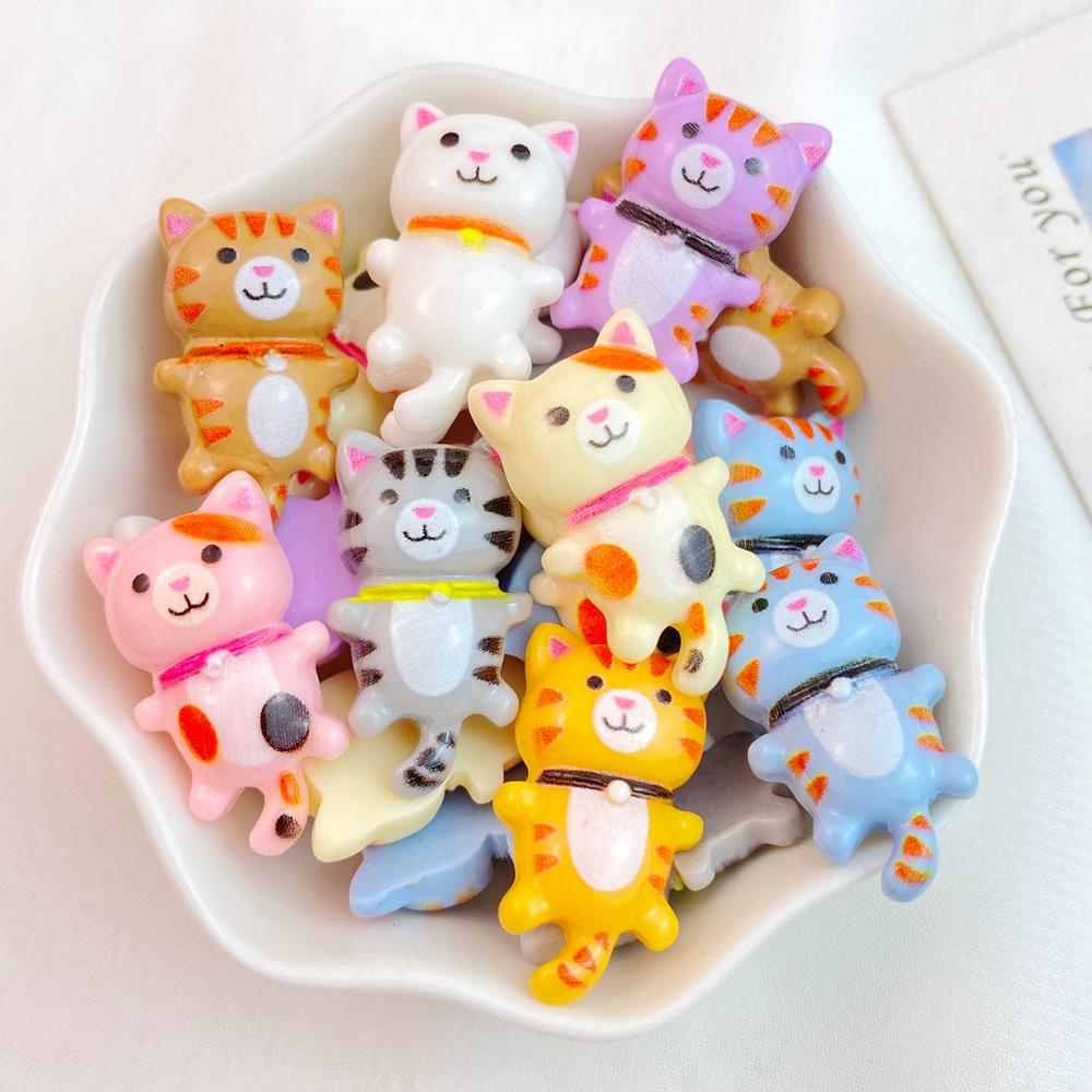 10Pcs New Cute Mini Colorful Cartoon Cat Series Flat Back Ornament Jewelry Bows Accessories