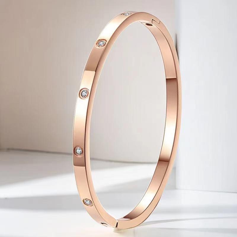 Women's Titanium Steel Bracelet with Inlaid Diamonds - Elegant Starry Design, Non-Fading, INS Style, High-End Full Diamond Bangle.