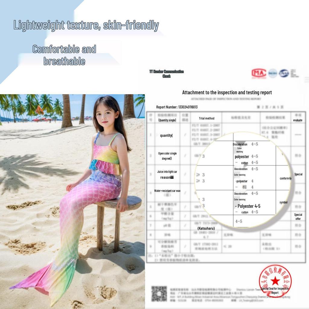 Children's Three-Piece Mermaid Bikini Swimsuit Set - Includes Princess Dress Performance Costume for Kids