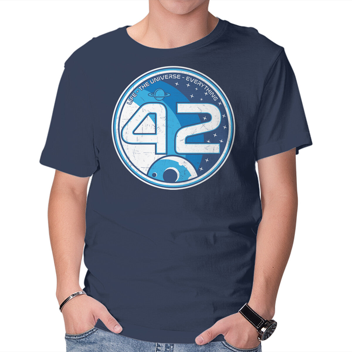 Unisex Crew Neck T-Shirt 42 The Ultimate Answer Graphic Short Sleeve Casual Tee L