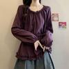 Plus Size Ruffled Waist Long Sleeve Shirt - Women's Spring/Autumn Korean Style, Slimming and Elegant Top