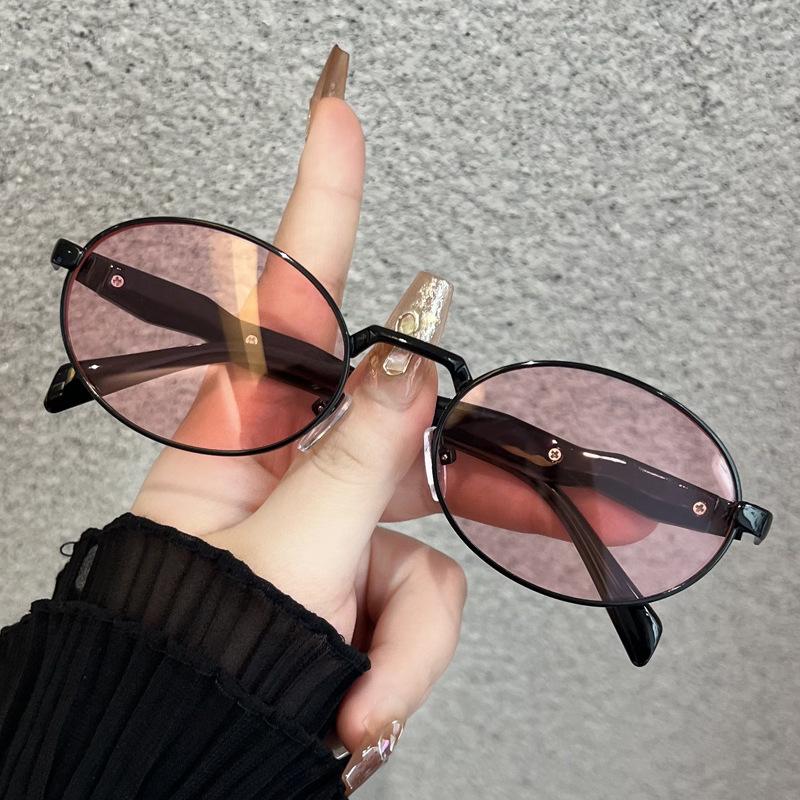 Oval Metal Personality Large Frame Sunglasses Women'S Retro Street Sunglasses