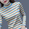 Großgröße Gestreifter Rollkragenpullover Dünnes Oberteil in Großgröße Langärmeliges Oberteil für Damen Mutter Sommer Locker und Vielseitig Unterziehshirt