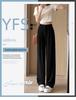 Plus Size Women's Black Drape Wide-Leg Trousers - Summer Casual Fit for Pear-Shaped Bodies