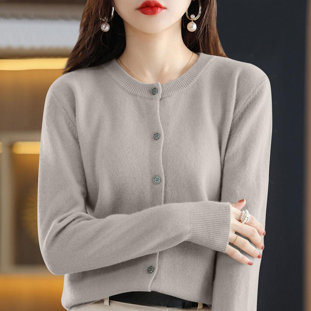 Damen Strickjacke mit Knopfleiste und Rundhalsausschnitt - Strickpullover für Oberbekleidung