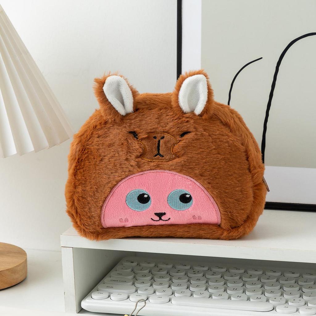 Plush Loopy Pencil Case: Cute Japanese Cartoon Stationery & Large Capacity Makeup Bag - Small Beaver Design