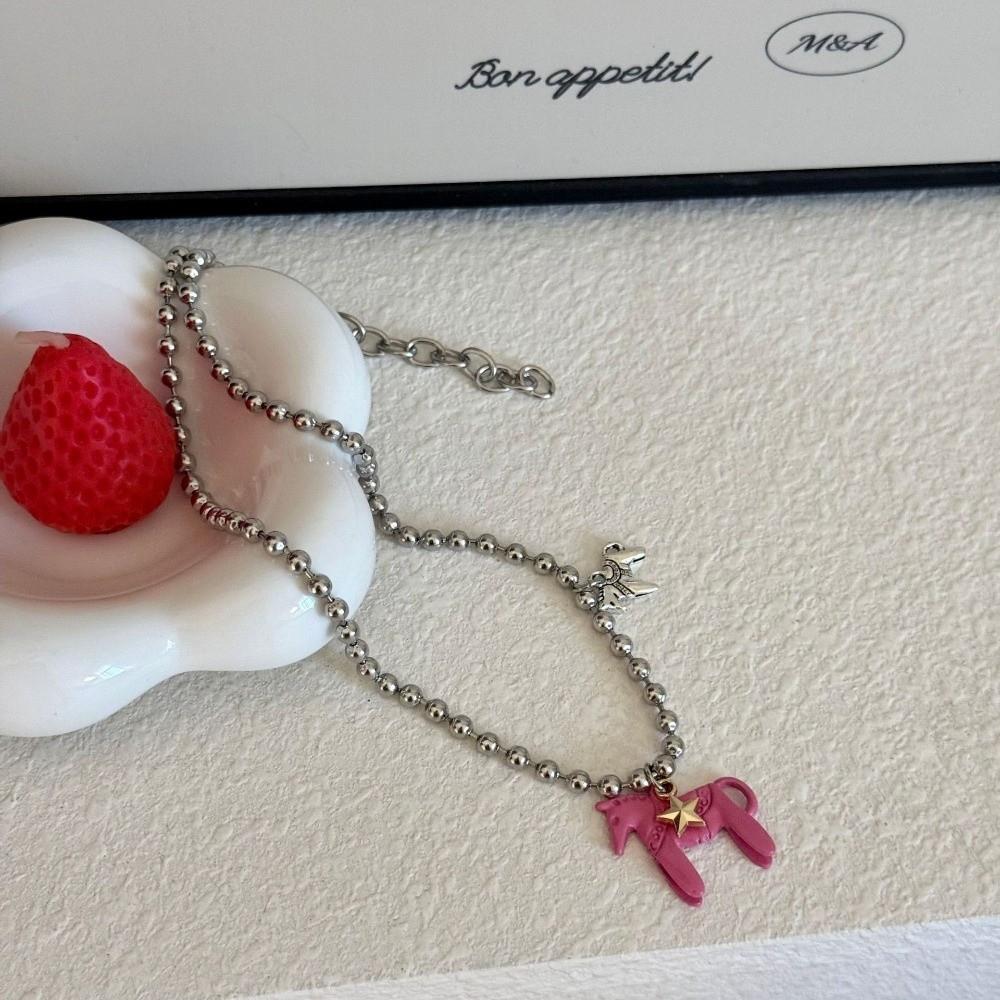 Sweet Enamel Colt Horse Pendant Necklace Cute Cartoon Pony Pendant Necklace  Decoration