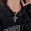 Women's Retro Tin Foil Cross Pendant Necklace - Hip Hop Cool Sweater Chain with Niche Design.