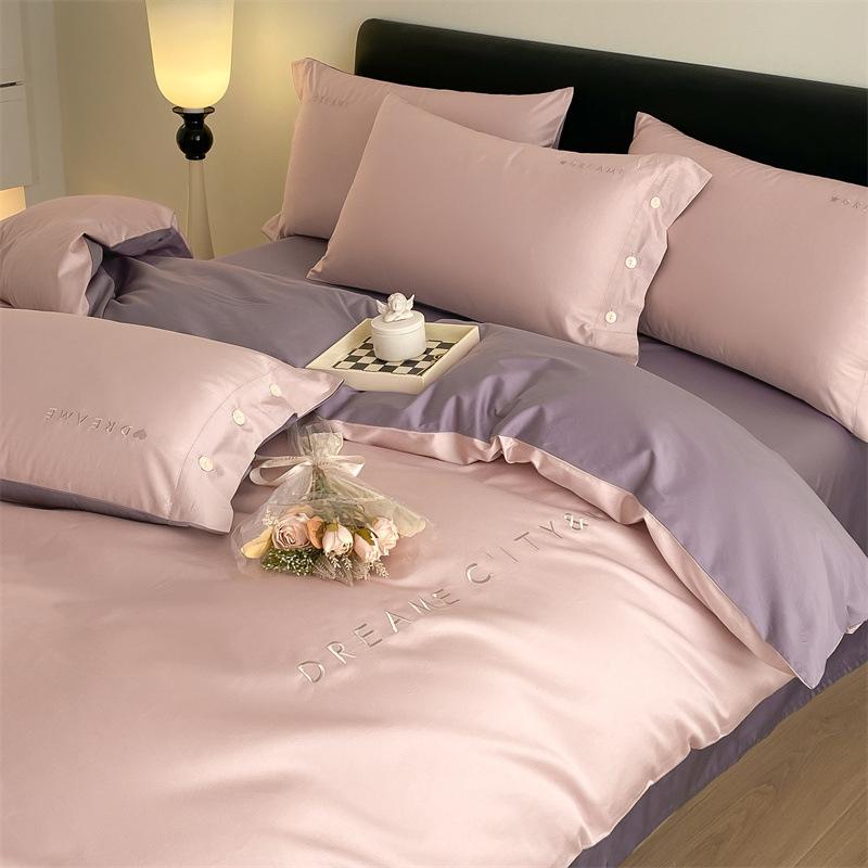 

Комплект из четырех предметов из длинноволокнистого хлопка с двойной закрепкой, модель из чистого хлопка с пуговицами, комплект из трех предметов с вышитыми буквами для пододеяльника 1.2m bed