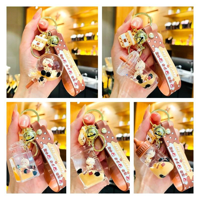 Unique Floating Bear Milk Tea Cup Keychain Adorable Acrylic Keychain Perfect For Travel Souvenirs