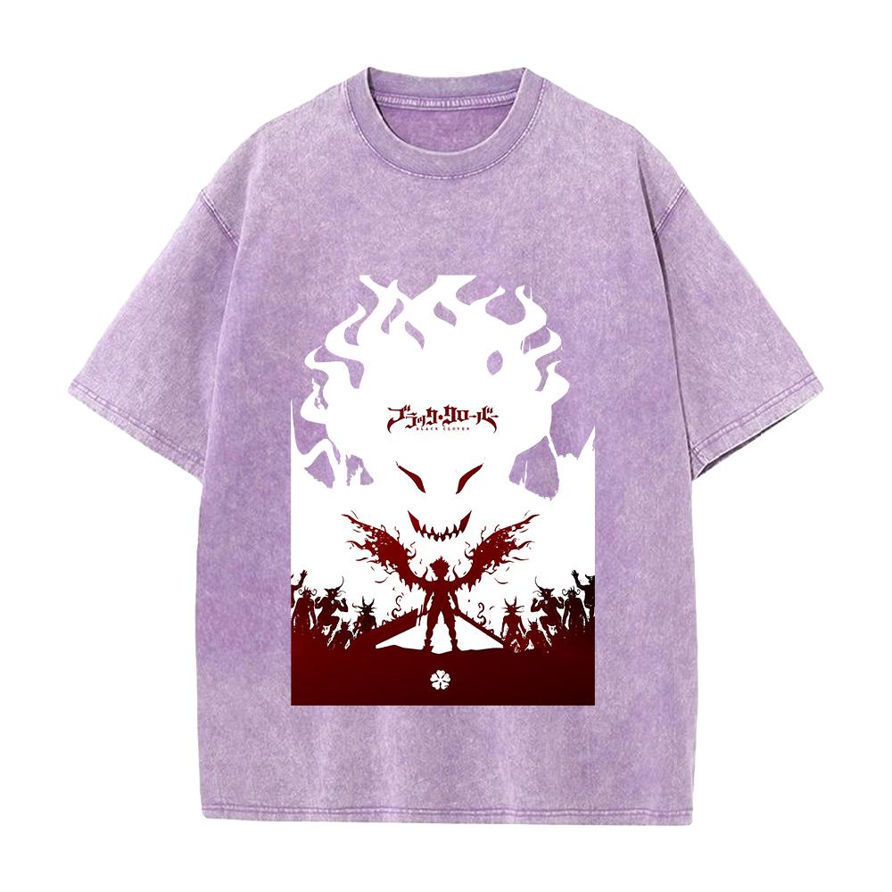 Anime Black Clover Asta Printed Tee Men Women Washed Cotton T-shirts Short Sleeve Vintage T Shirt Harajuku Male Oversized Tshirt