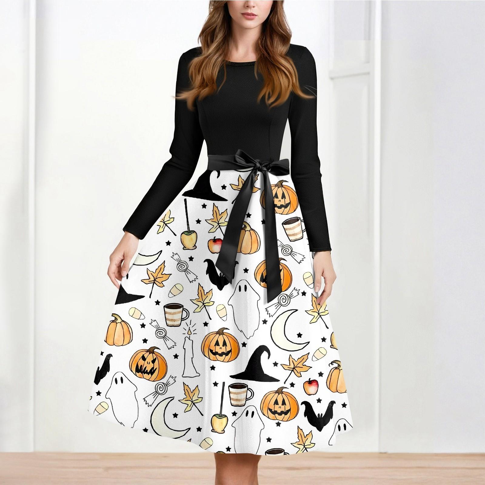 

Женское повседневное и модное платье с длинными рукавами и R-образным вырезом с принтом снежинок XL белый