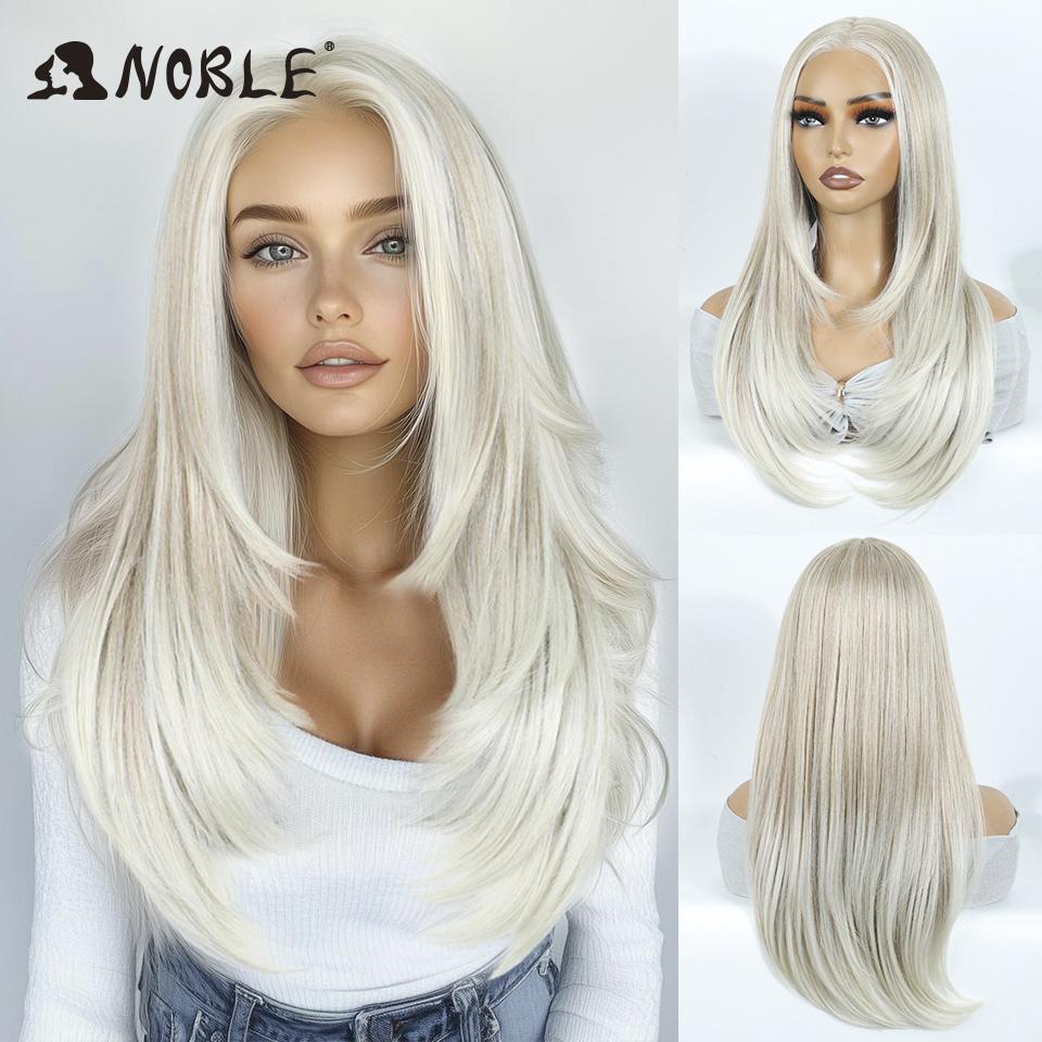 

Noble Synthetic Lace Front Wig 24 Inch Straight Lace Wig Ombre Brown 6x4 Pre Plucked Pre Cut Wear and Go Glueless Wigs For Woman (as the picture,130%&24inches&Lace Front)