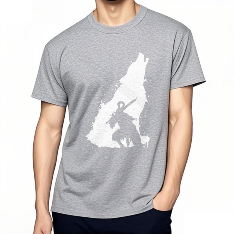 Basic T Shirt Minimalist Oneck Workout Tshirt Unisex T Shirts Short Sleeve Lightweight Tee Wolf Howling With Sword Vintage
