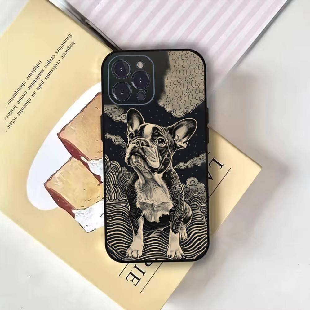 Cartoon French Bulldog Phone Case For iPhone17,16,15,14,13,12,11 Plus,Pro Max,Soft Black Cover iPhone14Plus
