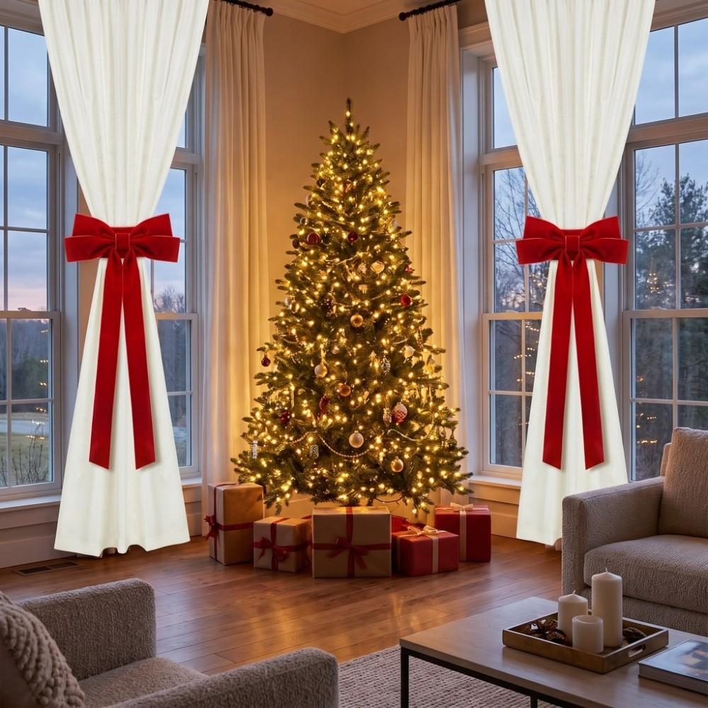 Bowknot Christmas Tree Curtain Tieback Adjustable Curtain Strap Red Bow Curtain Rope Office