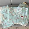 Cute Cat Style Cartoon Pajamas Imitation Cotton Edge Women's Loungewear Short-sleeved Three-piece Set