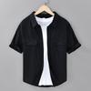 Simple Pure Cotton Casual Shirt for Men Short-sleeved Summer Loose Wear Double Pocket Work Shirt