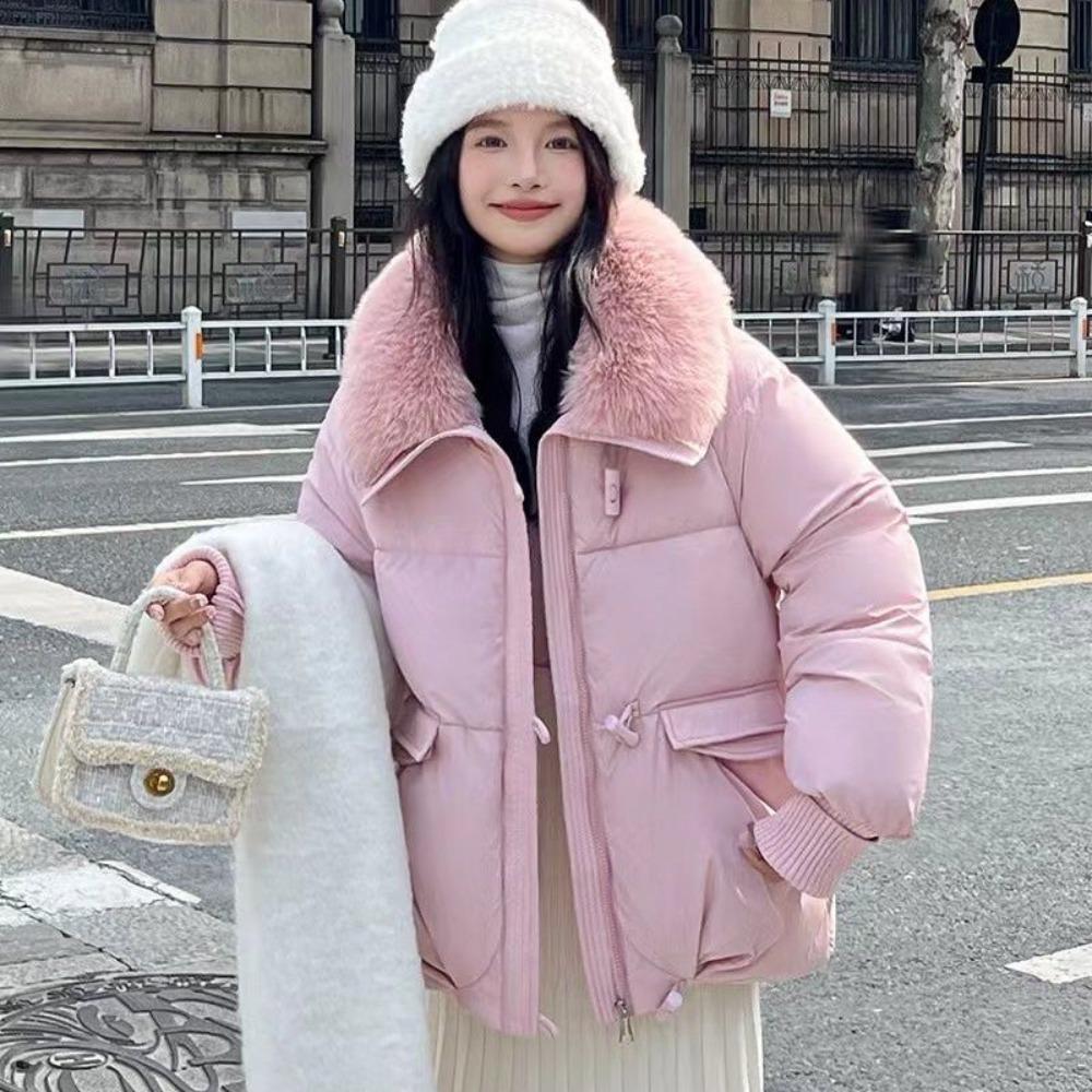 Damen Winterparka Mantel Lässig Koreanische Version Damen Oberbekleidung Temperament Verdicken Großer Pelzkragen Damen Daunen Baumwolljacke