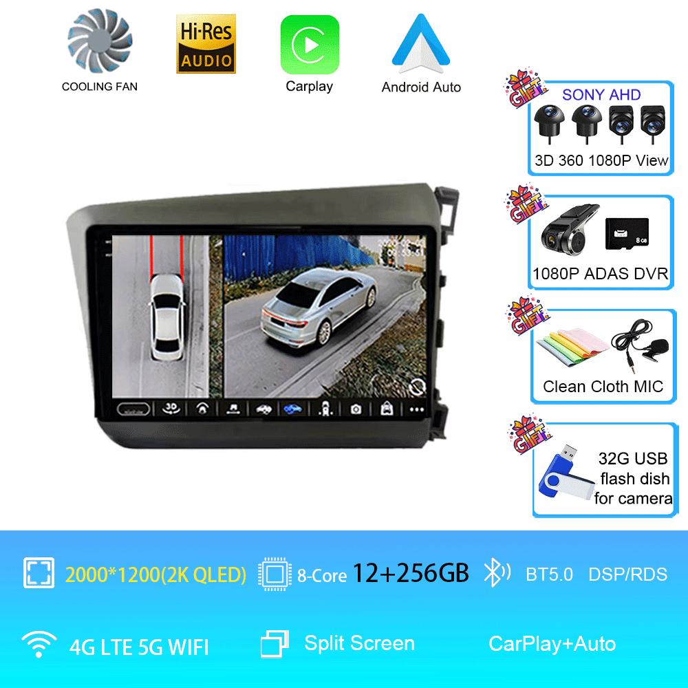 Car Radio Android 14 For Honda Civic 2012 2013 2014 2015 Stereo Wireless Carplay Multimedia Video Player Navigation GPS Wifi IPS
