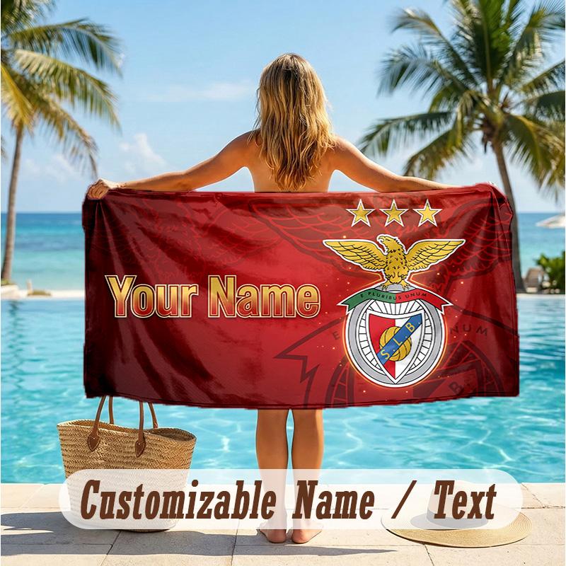 Custom Text Beach Towel, Soft Absorbent Swimming Multi-use TowelBenfica FC