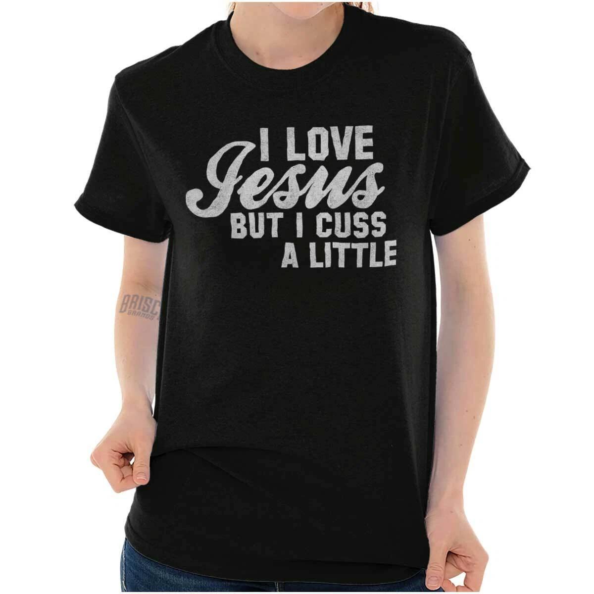 Christian I Love Jesus But I Cuss A Little Womens Graphic Crewneck T Shirt Tee M