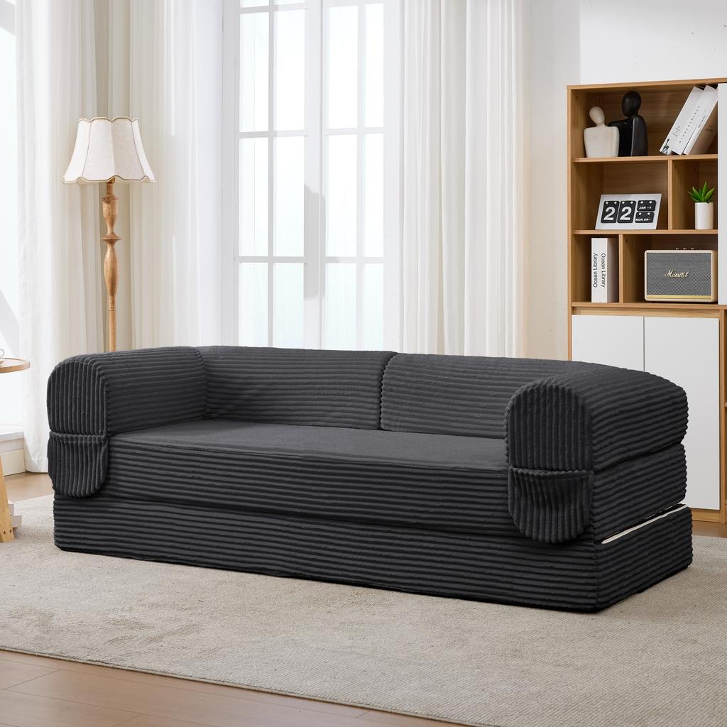Divano-letto a 2 posti in morbido tessuto a coste, Divano letto da terra convertibile, Divano futon salvaspazio per soggiorno, appartamento e camera degli ospiti