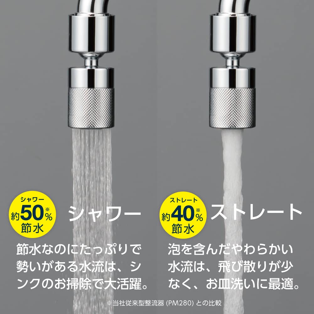 SANEI Kitchen Shower Head, Swivel Swivel, Shower/Straight Spray Switch, Water Saving (approx. 50%), External/Internal Thread Compatible, PM2540, Plate