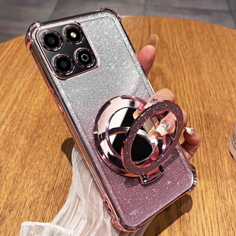 Airbag Glitter Shockproof Silicone Case For Moto G86 G56 G05 G24 G34 G14 G04 G84 G54 E14 E15 Mirror Magnetic Holder Stand Cover