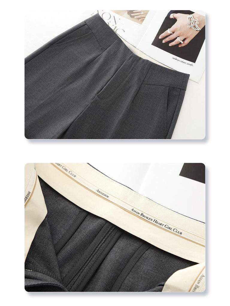 Women's Gray Wide-Leg Drapey Pants - Spring 2025 High-End, Slimming Straight-Leg Trousers