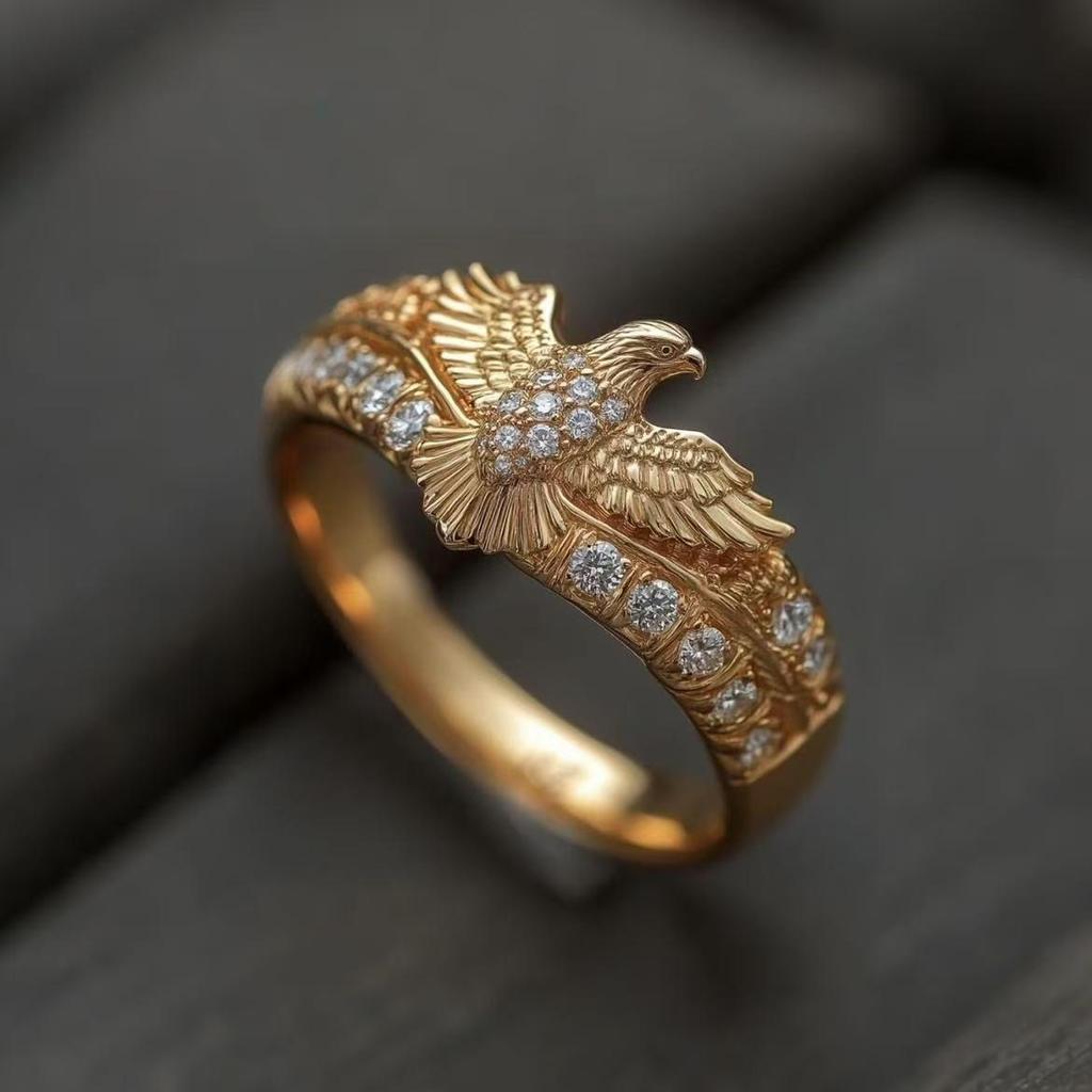 Elegancki Złoty Pierścionek Skrzydła Orła - Unisex, Prosty Zwierzęcy Wzór, Wszechstronna Biżuteria