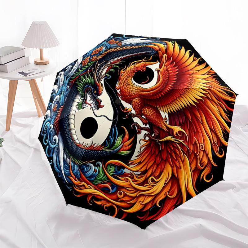 1PC Dragon Phoenix Yin Yang Automatic Open/close, All-Season Portable Folding Umbrella for Women & Men Yy250919178