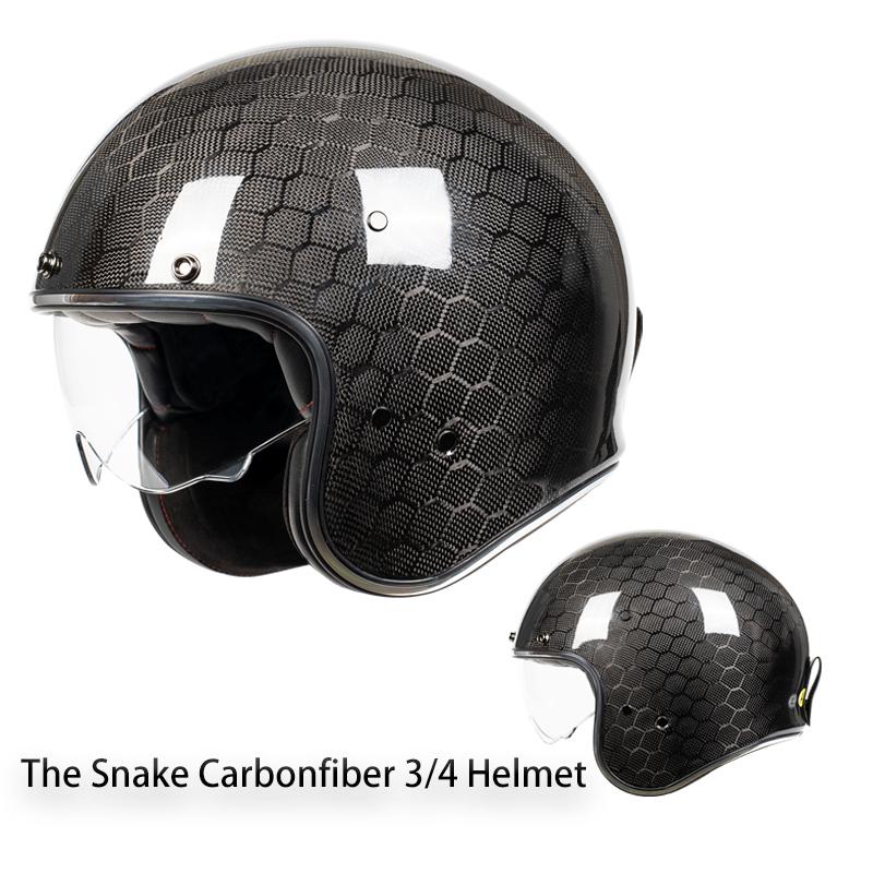 2025 Vintage Adults Motorcycle Jet Helmet Open Face 3/4 Helmet Carbonfiber Racing Riding Cruise Helmet Capacete with Headset DOT