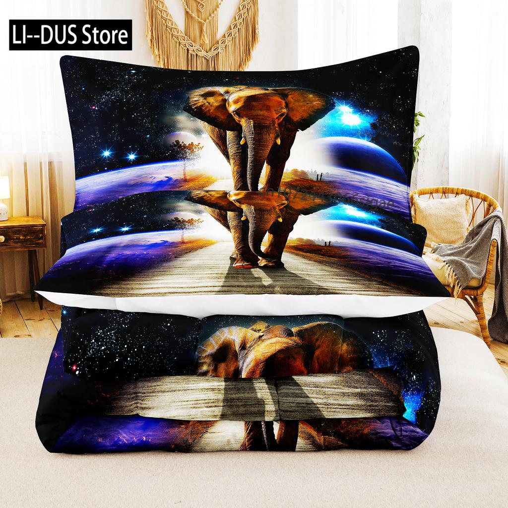 Queen Size Wild Animal Theme Twin Bedding Set Elephant Duvet Cover Set For Kids Teens Boys Comfortable Double King Quilt Cover