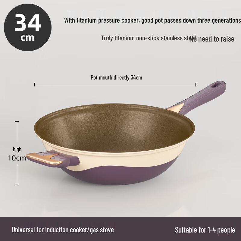 Wutuo 34cm Dual-Tone Titanium Non-stick Wok with Side Handle
