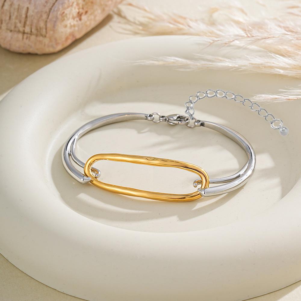 Exclusive Design Two-color Simple Bangle Bracelet for Women Hollow Cuff Bracelet Minimalist Wrist Jewelry