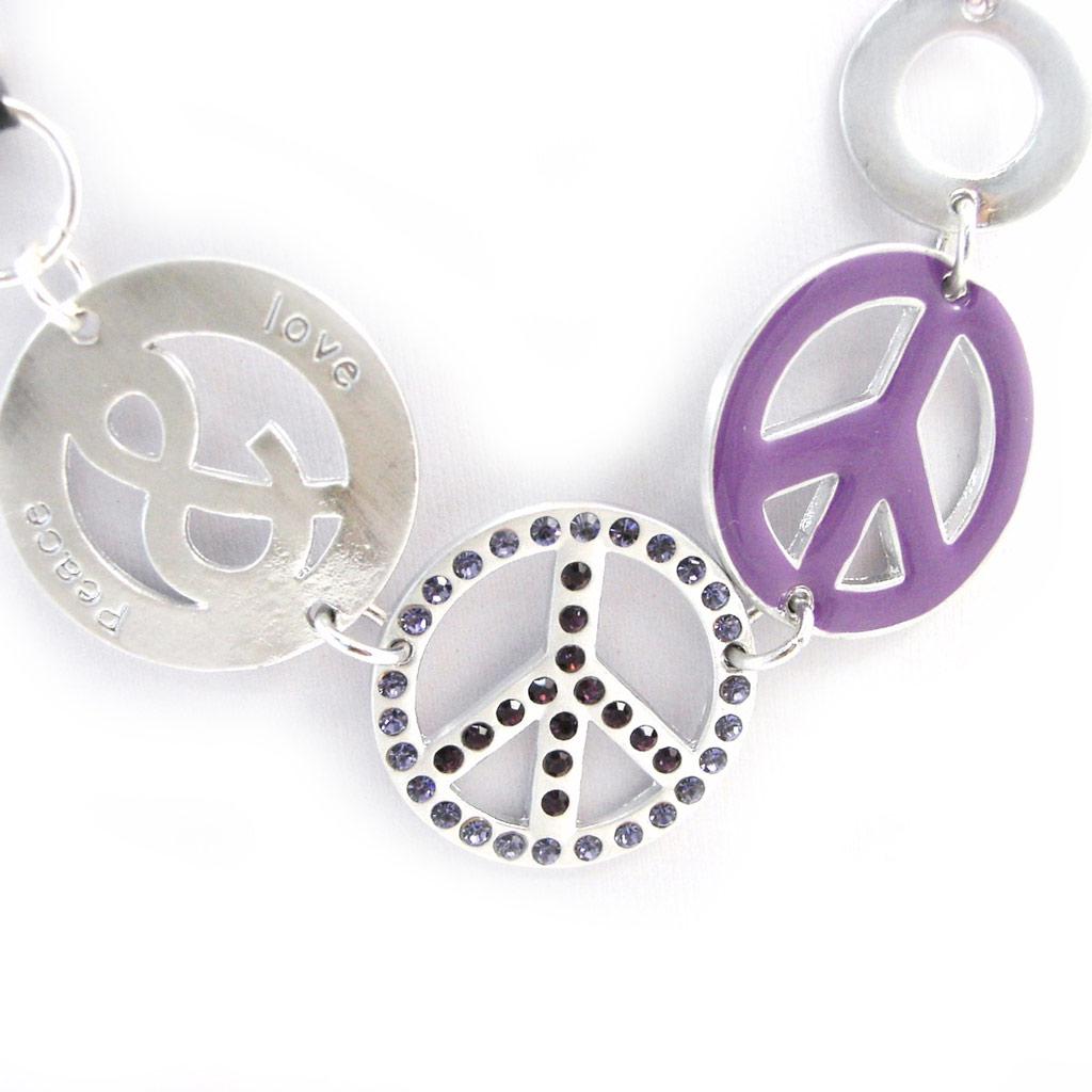 NOA [G5889] - Silver Purple 'Peace' Designer Necklace
