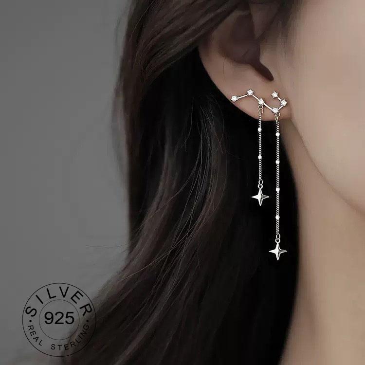 925 Silver Vintage Earrings For Women Trendy Simple Star Long Tassel Earring Jewelry Prevent Allergy Party Accessories